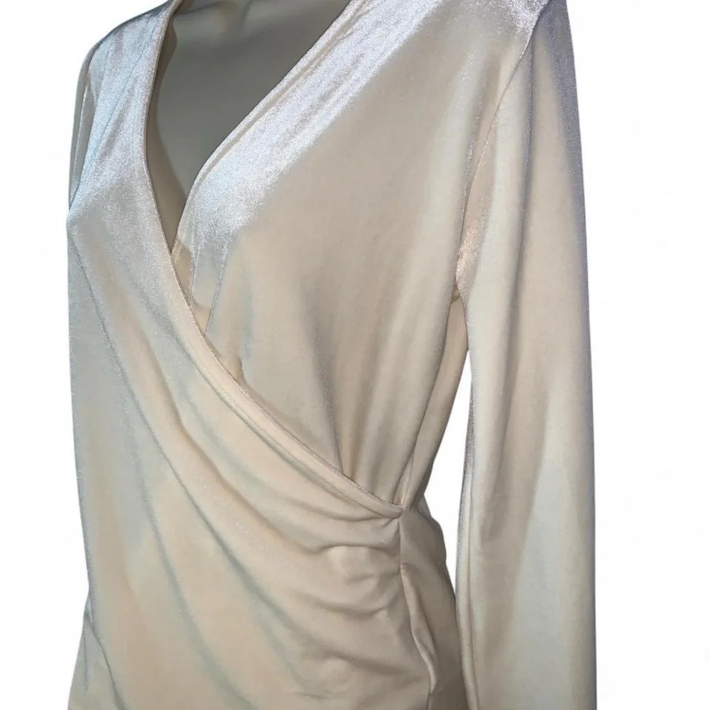 J crew mercantile velvet cream v neck faux wrap long sleeve blouse size small